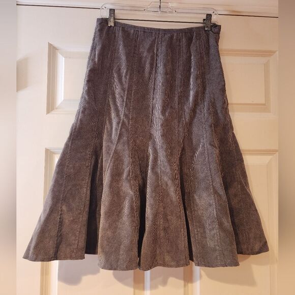 Sharagano soft gray ribbed flare midi skirt with side zip - Picture 1 of 7